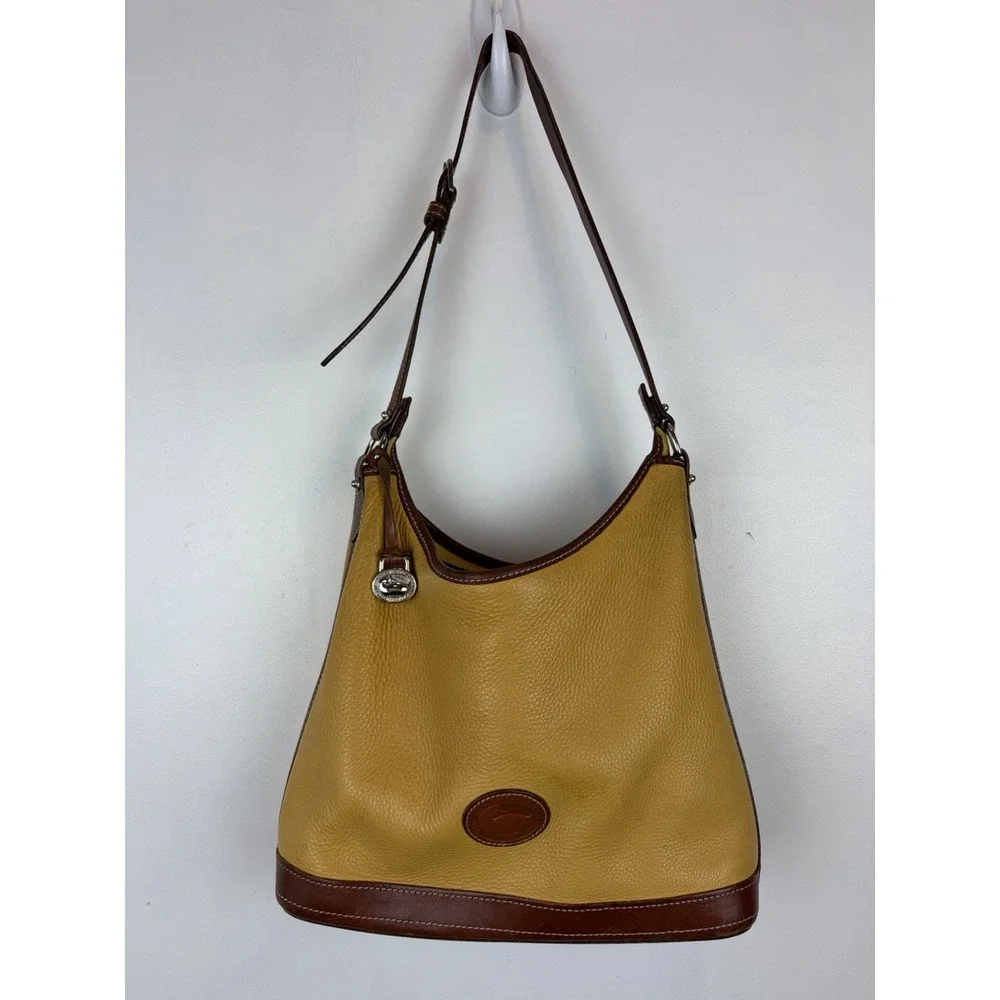 Dooney & Bourke Purse Pebble Leather Zip Satchel Shoulder Bag Mustard Yellow
